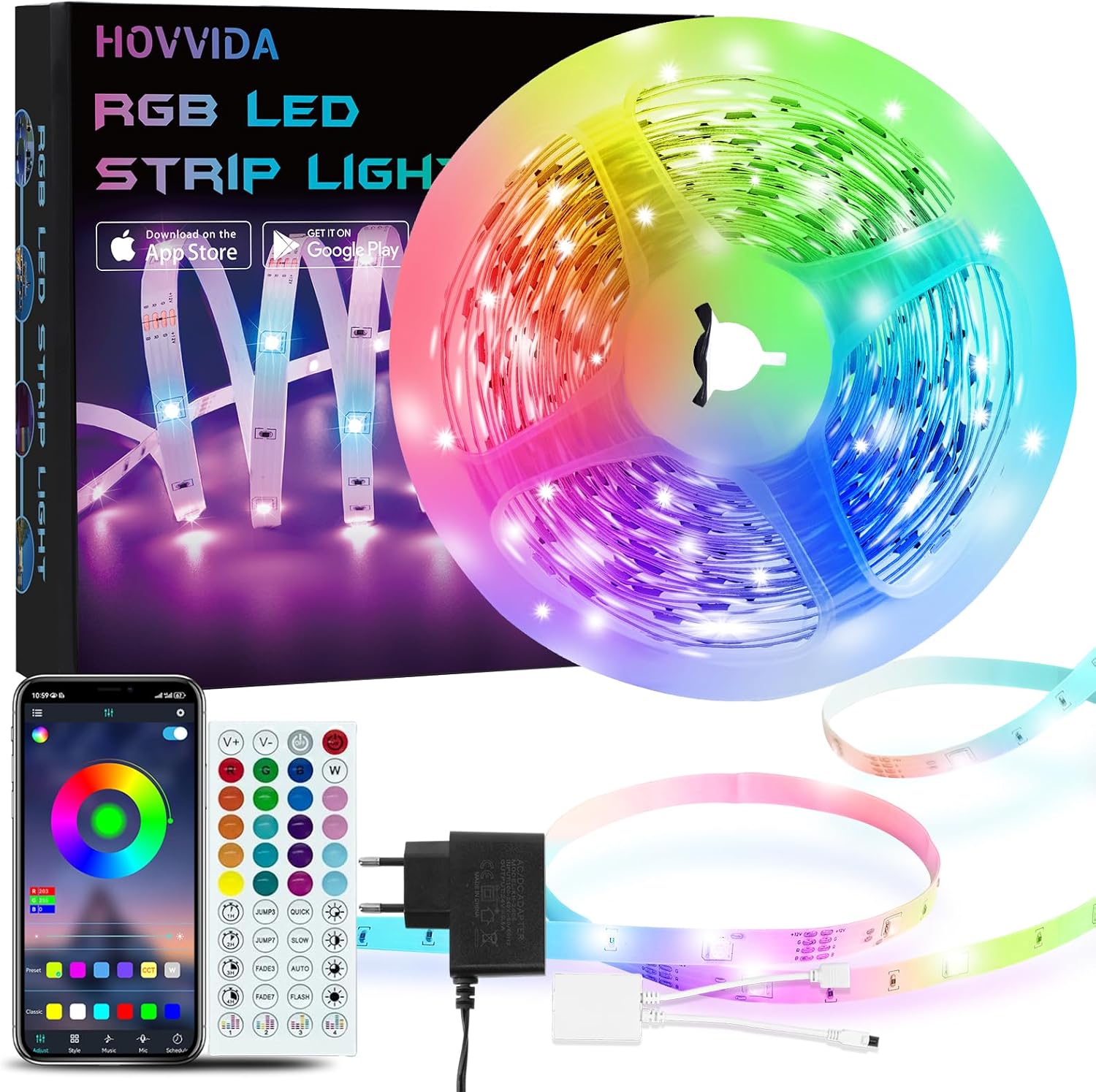 HOVVIDA Tira LED 5M RGB - Ambientación y control por app